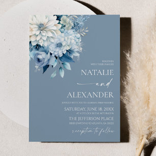 Invitación Boda de jardín floral blanco azul polvoriento