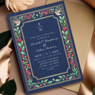 Invitación Boda de jardín floral botánico encantador azul
