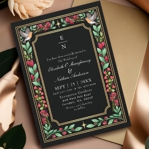 Invitación Boda de Jardín Floral Botánico Encantador Negro