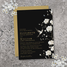 Boda de Jardín Floral de Chinoisería en Negro y Do