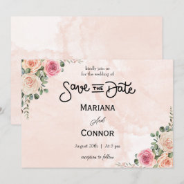 Invitación Boda de jardín floral de crema rosa salva la fecha