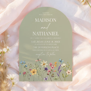 Invitación Boda de Jardín Floral de Flor Silvestre Verde Silv