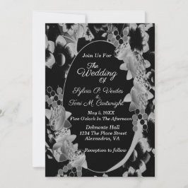 Invitación Boda de Jardín Floral de Oval blanco y negro