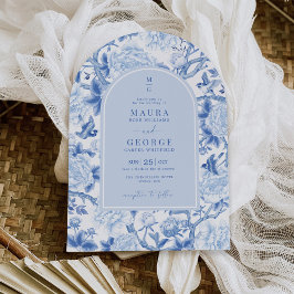 Invitación Boda de jardín floral de porcelana azul Chinoiseri