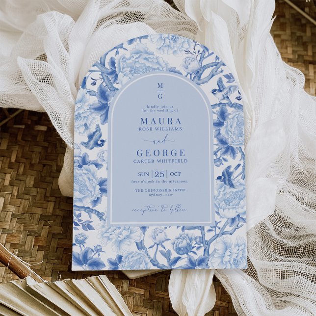 Invitación Boda de jardín floral de porcelana azul Chinoiseri (Subido por el creador)