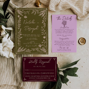 Invitación Boda de jardín floral de praderas dibujadas a mano
