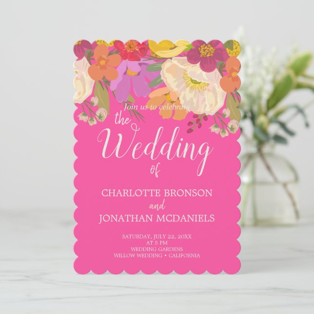 Invitación Boda de jardín floral de verano colorido (Anverso de pie)