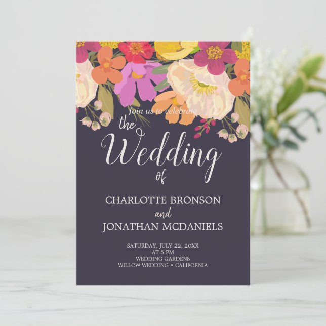 Invitación Boda de jardín floral de verano colorido (Anverso de pie)