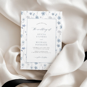 Invitación Boda de jardín floral elegante azul polvoriento