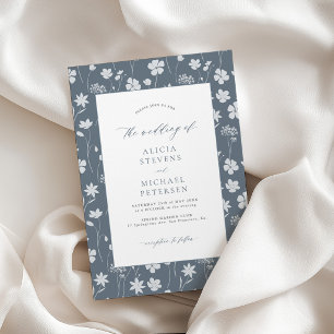 Invitación Boda de jardín floral elegante blanco azul polvori