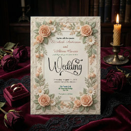 Invitación Boda de jardín floral en verde salvia y melocotón 