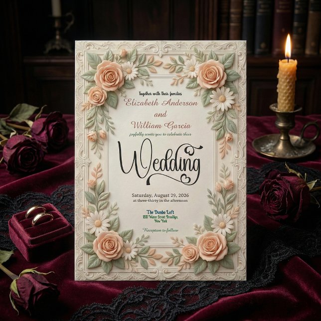 Invitación Boda de jardín floral en verde salvia y melocotón  (Subido por el creador)