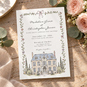 Invitación Boda de jardín floral francés de château dibujado