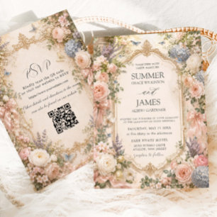 Invitación Boda de Jardín Floral Inglés Regencia QR RSVP