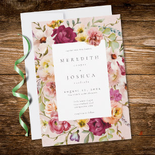 Invitación Boda de Jardín Floral Romántico Borgoña