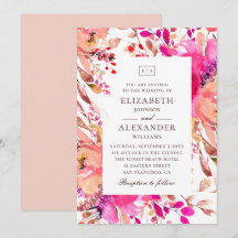 Boda de jardín floral rosa y melocotón acuarela