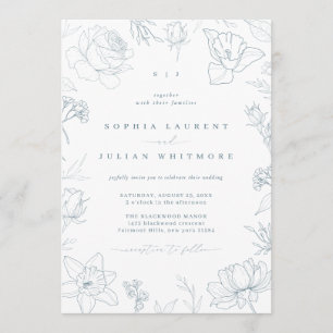 Invitación Boda de Jardín Floral Vintage Polvoriento Azul