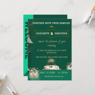 Invitación Boda de Jardín Floral Vintage Verde Esmeralda