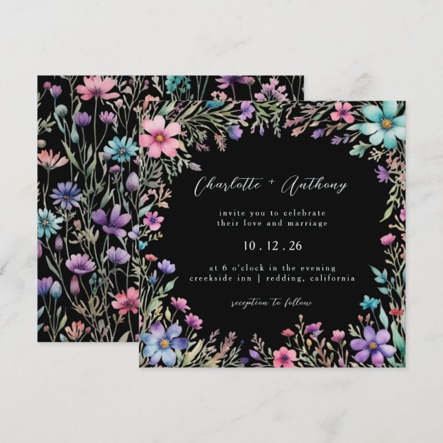 Invitación Boda de jardín florida silvestre encantada (Anverso / Reverso)