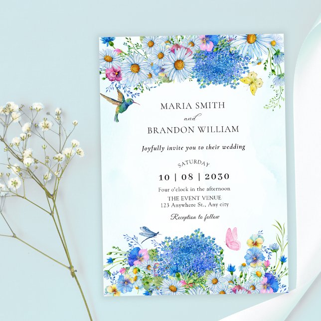 Invitación Boda de jardín florido de color azul (Subido por el creador)