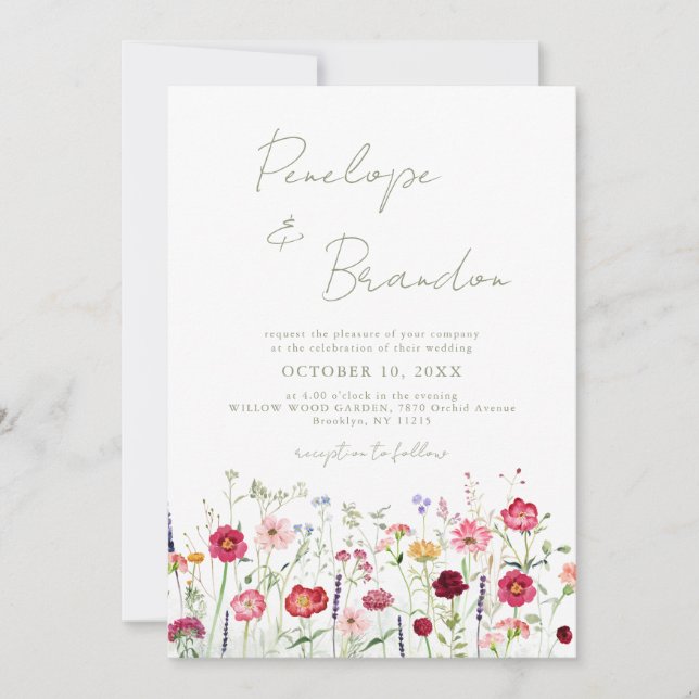 Invitación Boda de jardín florido rústico campestre (Anverso)