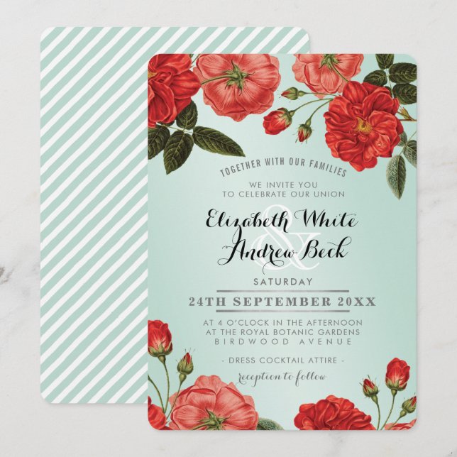 Invitación BODA DE JARDÍN INVITAR rosas rojas florales floral (Anverso / Reverso)