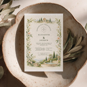 Invitación Boda de jardín italiano con fuente de acuarela
