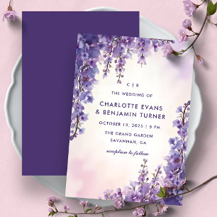 Invitación Boda de Jardín Morado de Wisteria con Acuarela Rom