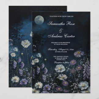 Invitación Boda de jardín nocturno floral oscuro con dedalera