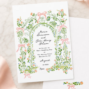 Invitación Boda de jardín rococó con acuarela en verde salvia