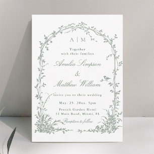 Invitación Boda de Jardín Romántico con Arco Floral Verde Sal