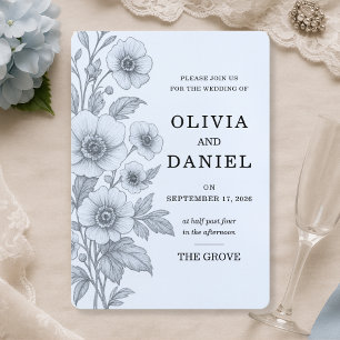Invitación Boda de Jardín Romántico Floral Vintage Azul Polvo
