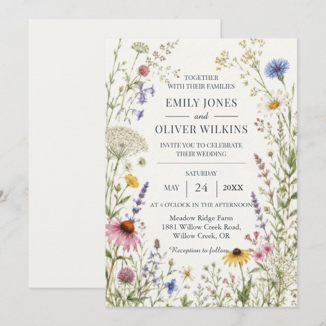 Invitación Boda de jardín rústico con flores silvestres (Anverso / Reverso)