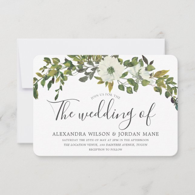 Invitación Boda de jardín rústico de hoja verde (Anverso)