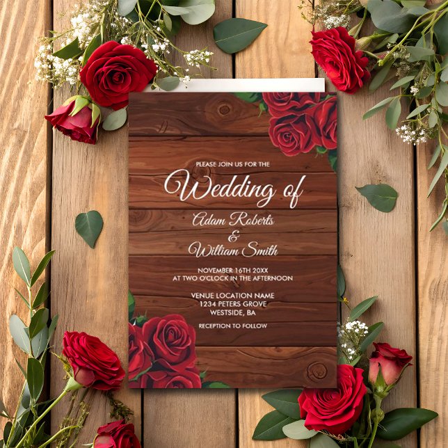 Invitación Boda de Jardín Rústico de Otoño Rojo Rosa Borgoña (Subido por el creador)