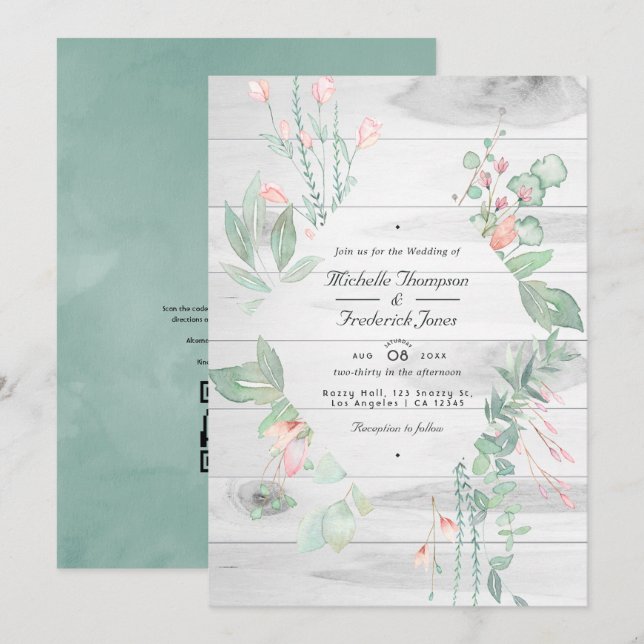 Invitación Boda de jardín rústico pastoral verde (Anverso / Reverso)