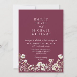Invitación Boda de jardín silvestre boho de color burdeos