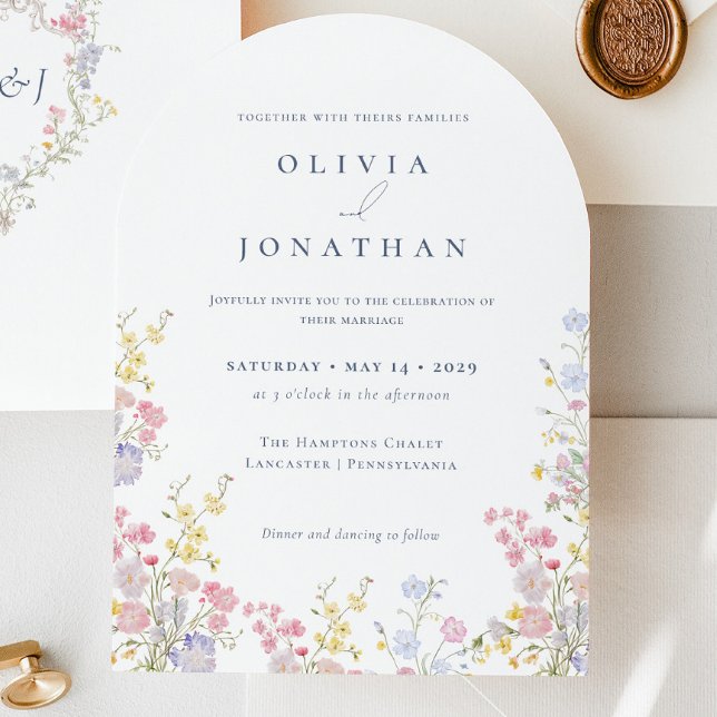 Invitación Boda de Jardín Silvestre Chic Boho Primavera Veran (Chic Boho Garden Wildflowers Spring Summer Wedding Invitation)