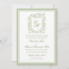 Invitación Boda de Jardín Verde Salvia Monograma Cresta