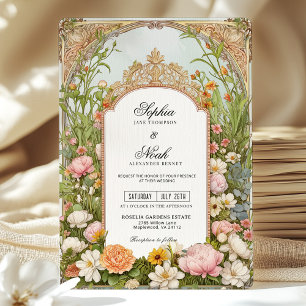 Invitación Boda de Jardín Vintage de Flor Silvestre de Primav