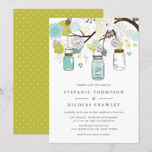 Invitación Boda de Jars Mason colgado verde y azul