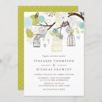 Boda de jaulas colgantes verdes y azules