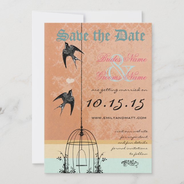 Invitación Boda de jaulas de pájaro de la época clásica salva (Anverso)