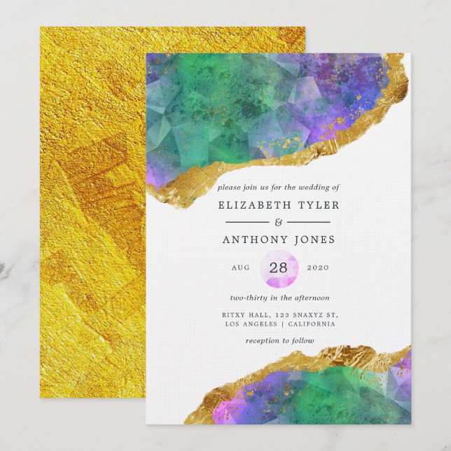 Invitación Boda de joya de ágata cristalina (Anverso / Reverso)