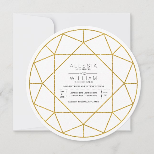 Invitación Boda de joyas de diamantes purpurina de oro abstra (Anverso)