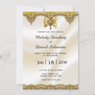 Invitación Boda de Joyas de Perlas Satin Cream Gold Lace