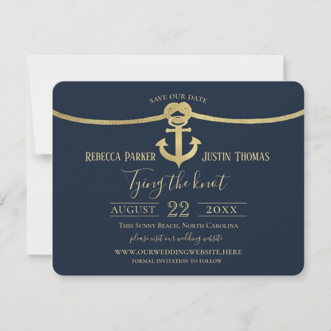 Invitación Boda de Knot de Ancla Náutica y Rope Gold Rope (Anverso)