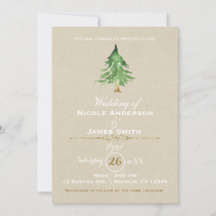 Invitación Boda de Kraft Rústico de Pine Tree de Acuarela