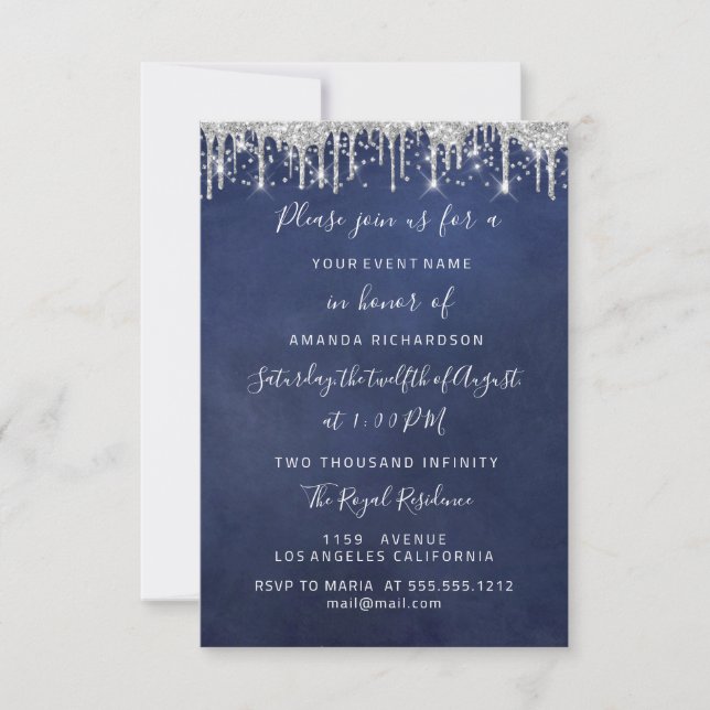 Invitación Boda de la 16ª Marina de Confetti Plateado (Anverso)
