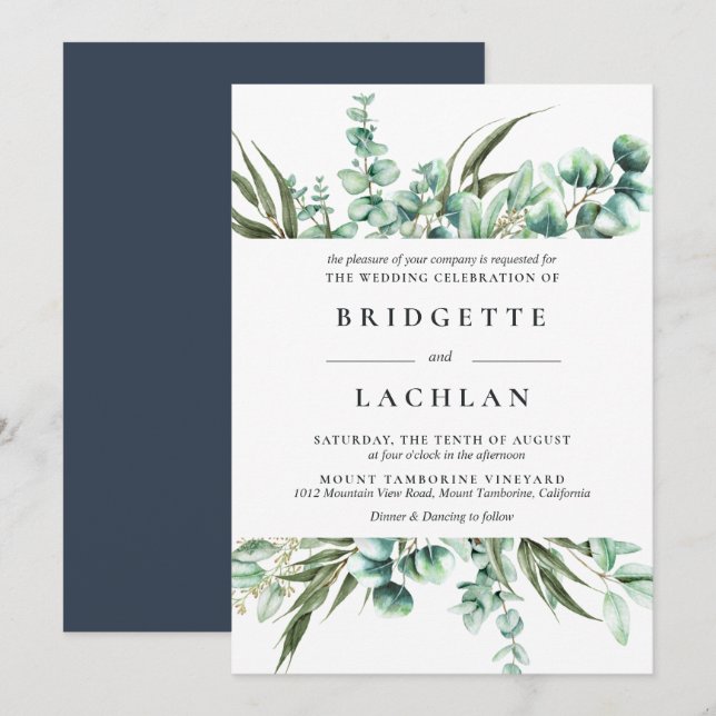 Invitación Boda de la acuarela de Eucalyptus (Anverso / Reverso)